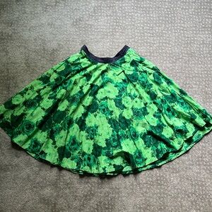 Anthropologie Green Floral Rose Print Circle Midi A-Line Skirt 6